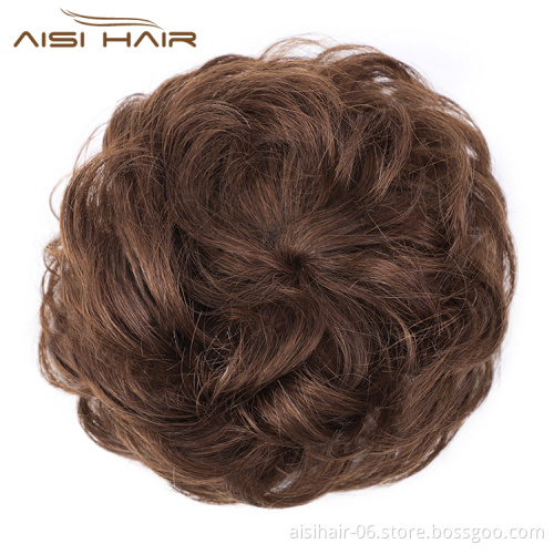 Aisi Hair Brown Curly Chignon Bun Brazilian Human Hair Bun Elastic Rope Rubber Band Hairpiece Clip In Extension For Women